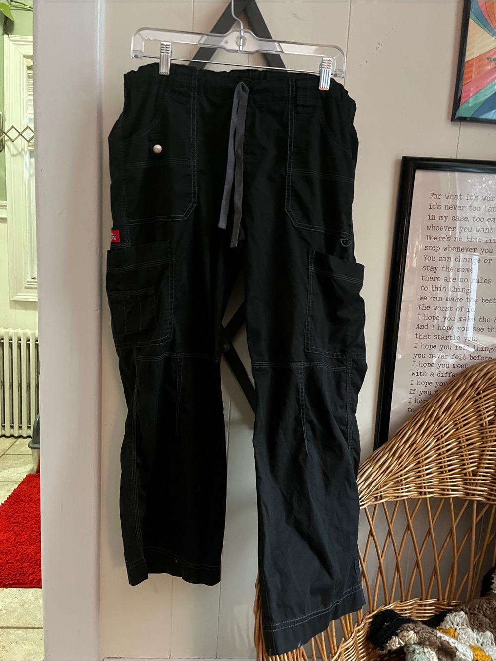 Dickies Black Wide Leg Flare Cargo Jeans with Drawstring - Picture 2 of 10